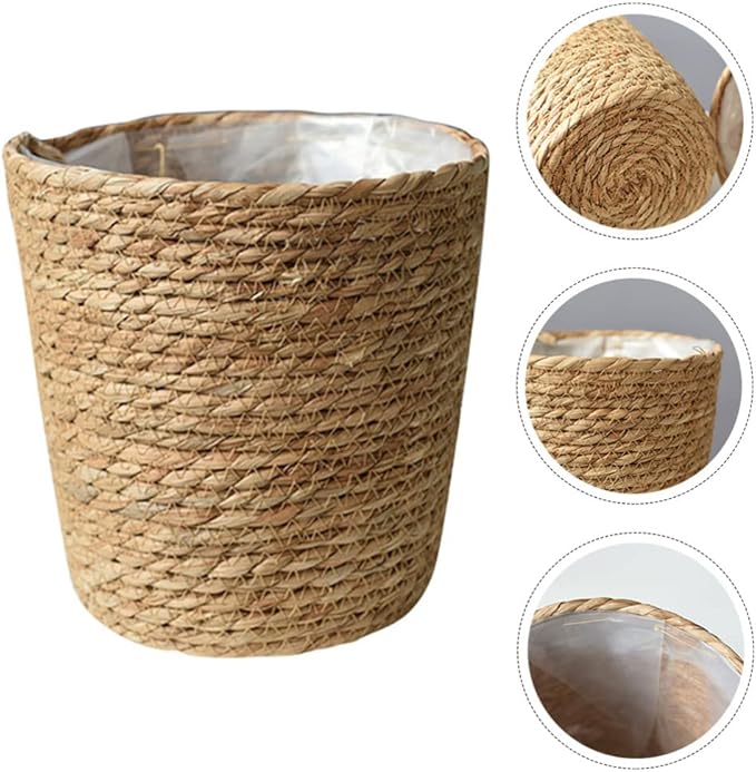 Vintage Decor Seagrass Planter Hand Woven Straw Flower Pot Farmhouse Plant Basket with Plastic Liners Rustic Plant Containers Succulent Pot for Indoor Outdoor Room Decor Home Decor