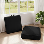 Floor Pillow for Adults Set of 2, 8" Square Floor Cushions with Washable Cover, Large Corduroy Meditation Pillow, 22 inches Tatami Seat with Handle for Living Room or Yoga, Black