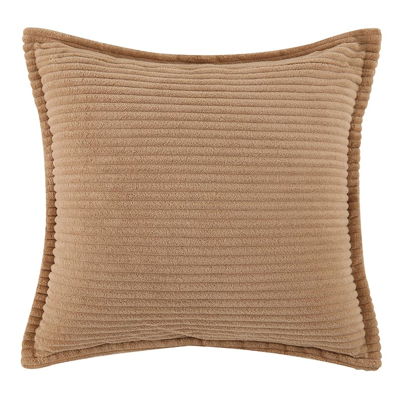 Corduroy Beige Throw Pillow Covers Set of 2 Striped Boho Decorative with Edge Design,Super Soft Khaki Throw Pillow Cushion Covers for Couch Sofa Living Room Solid Square 18×18inch,Light Brown - color: Beige, size: 18" x 18" (Pack of 2)