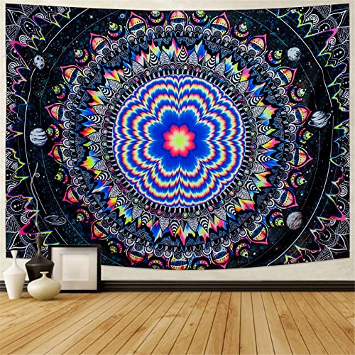 Amonercvita Blacklight Tapestry Trippy Mandala Tapestries UV Reactive Galaxy Stars Tapestry Psychedelic Neon Tapestries Wall Hanging Hippie Black Light Poster for Bedroom - size: 59.1"L x 78.7"W