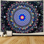 Amonercvita Blacklight Tapestry Trippy Mandala Tapestries UV Reactive Galaxy Stars Tapestry Psychedelic Neon Tapestries Wall Hanging Hippie Black Light Poster for Bedroom - size: 70.8"L x 92.5"W