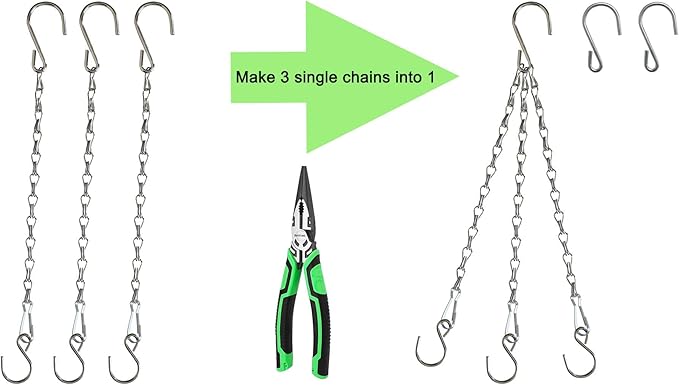 Chain for Hanging Plants,11 Inch Silver Hanging Chain, Small Hanging Basket Chain Kits with Hooks for Bird Feeder Plant Extender Porch Wind Chime (Silver, 11 Inch-6PCS)