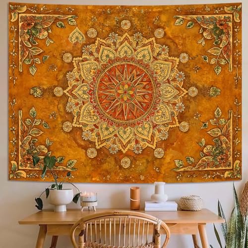 Lunerfex Floral Mandala Tapestry Boho Tapestry for Bedroom Brown Tapestries Wall Hanging Living Room Wall Art and Home Decor 44x60 - color: Orange Brown, size: 60"L x 44"W