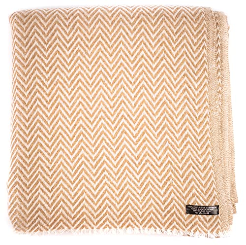 Cashmere Blanket – Hand Woven 100% Pure Wool Throw Blanket, 135 x 270 cm – Herringbone Pattern Cozy, and Soft Blanket for Bed, Sofa, or Couch - Made in Nepal - color: Brown