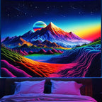 Apdidl Blacklight Posters Space Mountain Tapestry for Bedroom, UV Reactive Sun Nature Forest Tapestries Wall Hanging, Colorful Starry Sky Sunrise Tapestry Aesthetic for Living Room Dorm (51" X 60")