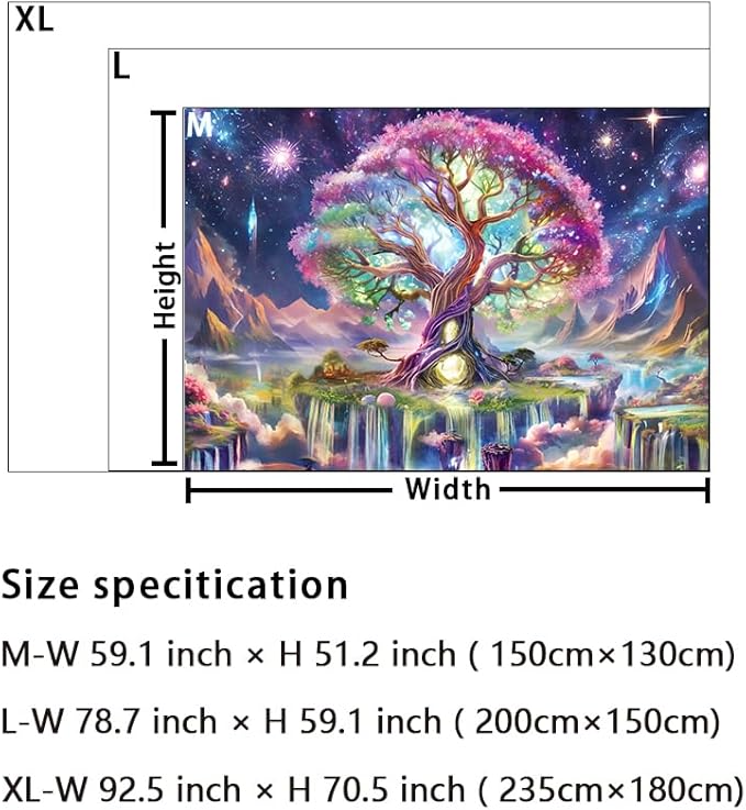 Huzuya Tree of Life Tapestry Blacklight Aesthetic Tree Tapestry UV Reactive Galaxy Space Tapestries Fantasy Waterfall Wall Tapestries Colorful Starry Sky Wall Hanging Decor for Home