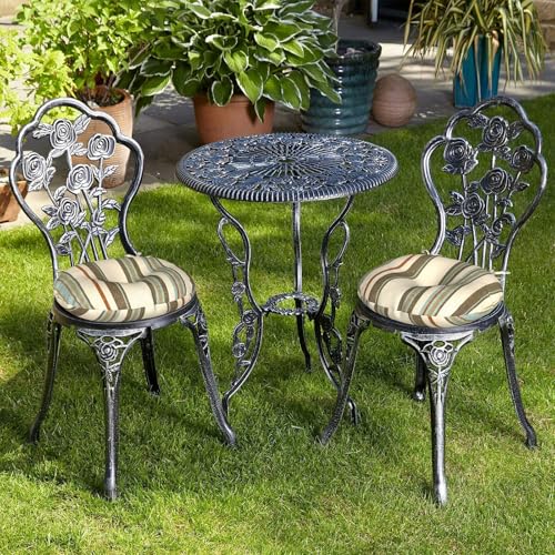 LVTXIII Outdoor Bistro Chair Cushions, 15"x15"x4" Round Patio Chair Cushions, All Weather Tufted Seat Cushions for Patio Furniture Use, Set of 2, Stripe Onyx - color: Stripe Onyx