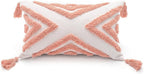 PLWORLD Boho Pink Lumbar Throw Pillow Cover 12x20 Inch with Tassels, Geometric Tufted Cream Chenille Fabric Small Accent Textured Cushion Case for Bed Couch, 1 PC Cover Only No Insert