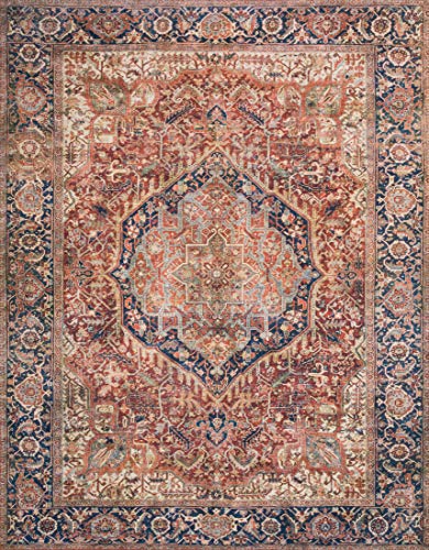 Loloi Layla Collection LAY-08 Red/Navy 2'-0" x 5'-0" .13" Thick Accent Rug, Soft, Durable, Vintage Inspired, Distressed, Low Pile, Non-Shedding, Easy Clean, Printed, Living Room Rug - color: Red / Navy, size: 2' x 5' (Rectangular)