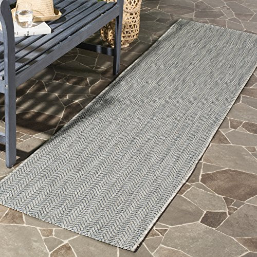 SAFAVIEH Outdoor Runner Rug 2'3"x6'7" - Courtyard Collection - Coastal Design, Grey & Navy, Durable & Easy Cleaning, Ideal for Patio, Entryway, Mudroom, Backyard (CY8022-36812) - color: Grey/Navy, size: 2'3" x 6'7" (Runner)