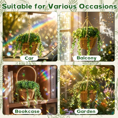 GUJYUYIF Beaded Plant Kit Green Glass Beads for Plant Making with Rattan Basket, Hanging Suncatchers Beading Kit for Jewelry Making DIY Craft Kit Plants - color: Basic Green