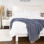 Gealaek Decorative Herringbone Faux Cashmere Throw Blanket Navy Blue Cheveron Fringe Lightweight Fuzzy Soft Cozy Throws for Sofa Bed Farmhouse Throw Blanket 50" x 60"
