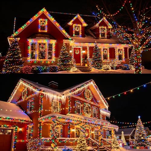 LJLNION 300 LED String Lights Outdoor Indoor, Extra Long 98.5FT Christmas Lights, 8 Lighting Modes, Plug in Waterproof Fairy Lights for Wedding Party Bedroom Decorations (Multicolor) - color: Multicolor