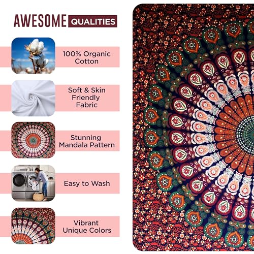 raajsee Blue Orange Tapestry Mandala Wall Hanging- Wall Tapestries For Bedroom - Aesthetic Tapestrys -Queen (82x92 Inches / 208x232 Cms) - color: Blue Orange, size: 92"L x 82"W