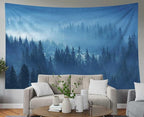 EMMTEEY Forest Wall Tapestry - Mystical Mountain Pine Forest in Fog - Large Nature Wall Hanging for Living Room 92.5x70.9 Inches - Present for Families