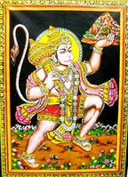Flying Lord Hanuman Cotton Wall Hanging Painting : Size 43"x30" Inches - color: Hanuman