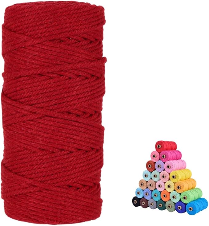 flipped 100% Natural Macrame Cotton Cord,3mm x109 Yard Twine String Cord Colored Cotton Rope Craft Cord for DIY Crafts Knitting Plant Hangers Christmas Wedding Décor (Wine red, 3mm*109yards)