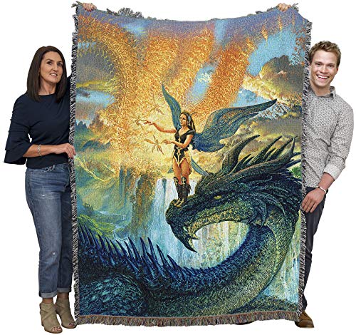 Pure Country Weavers Flight Instructors Dragon with Fairy Blanket by Ciruelo - Gift Fantasy Tapestry Throw Woven from Cotton - Made in the USA (72x54) - color: Flight Instructors