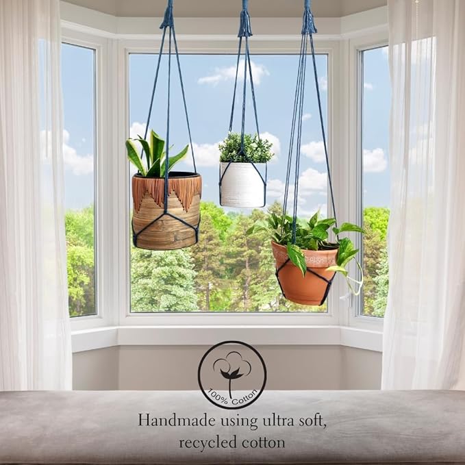 Set of 3 Macrame plant hanger for pots 4-10” live plants indoor and outdoor decor hanging plant holder Boho décor Plant stand Indoor plant shelf for Hanging planter for plant pots (Peacock Blue)