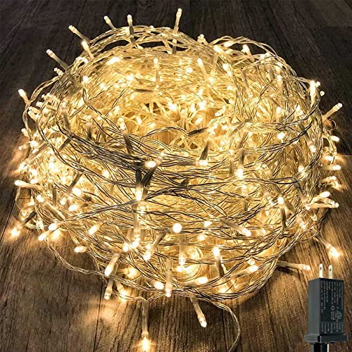 115FT 300LED Warm White Christmas String Fairy Lights Indoor/Outdoor, Waterproof with 8 Modes, Clear Wire Plug in Twinkle Light for Outside Garden Bedroom Christmas Tree Decorations - color: Warm White, size: 300LED