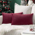 MIULEE Pack of 2 Velvet Soft Solid Decorative Lumbar Rectangle Throw Pillow Covers Cushion Case Home Decor for Sofa Couch Bedroom Car 12x20 Inch Wine Red