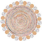 SAFAVIEH Cape Cod Collection Area Rug - 3' Round, Beige & Multi, Handmade Boho Braided Jute & Cotton, Ideal for High Traffic Areas in Living Room, Bedroom (CAP201B) - color: Beige/Multi, size: 3' (Round)
