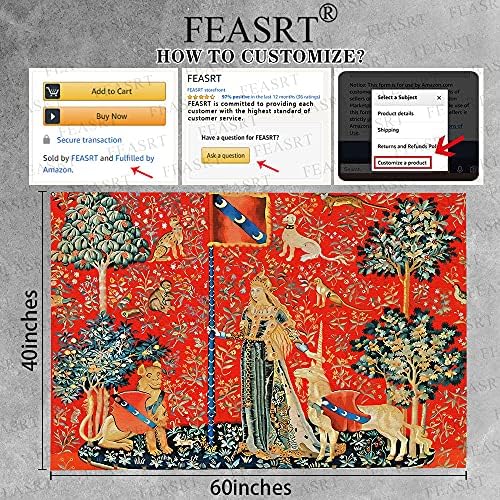 FEASRT European Royal Tapestry Medieval Princess Tapestry, 60x40 Inches Soft Flannelette, Lady and Unicorn for Living Room Bedroom Dorm Decor