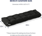 Outdoor Bench Cushion, 48x18x5 Inch, Waterproof Bench Cushion for Outdoor/Indoor Furniture, Tufted Patio Bench Seat Cushion, Fade Resistant Outdoor Cushions for Porch Swing Couch, Black
