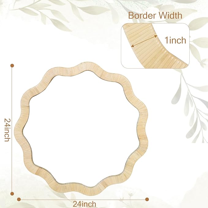 ULIKE Rattan Wicker Mirror for Bathroom, 24 Inch Boho Woven Decorative for Wall, Rustic Farmhouse Vanity Mirror, Geometric Scalloped Rattan Mirrors for Living Room Entryway Bathroom Bedroom