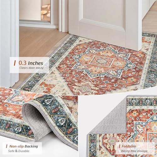 MINIDEAR 2x3 Area Rugs for Entryway Kitchen, Washable Rug Small Accent Rugs for Bedroom Non Slip Vintage Rug Thin Carpet Mat for Home, Red - color: 02red, size: 2' x 3' (Rectangular)