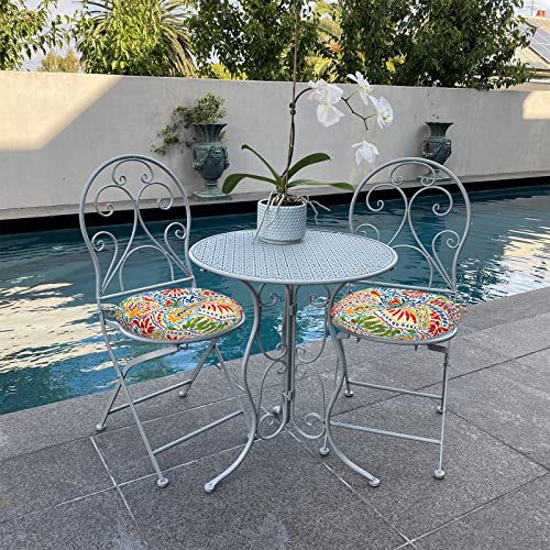 LVTXIII Outdoor Bistro Chair Cushions, 15"x15"x4" Round Patio Chair Cushions, All Weather Tufted Seat Cushions for Patio Furniture Use, Set of 2, A Paisley Ummi Multi - color: A Paisley Ummi Multi