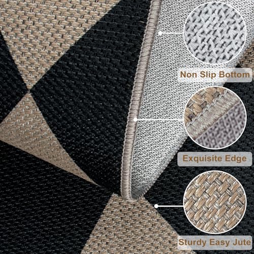 Rugalia Easy Jute Checkered Entryway Rug, 2x3 Black Modern Indoor Outdoor Doormat, Washable Non-Slip Neutral Small Kitchen Rug Farmhouse Diamond Throw Rugs for Entrance Bedroom Bathroom - color: Black Checkered, size: 2' x 3' (Rectangular)