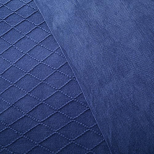 Acrylic Knitted Throw Blanket, Lightweight and Soft Cozy Decorative Woven Blanket with Tassels for Couch, Bed, Sofa, Travel, Suitable for All Seasons, 50 x 60 Inches, Navy - color: Navy