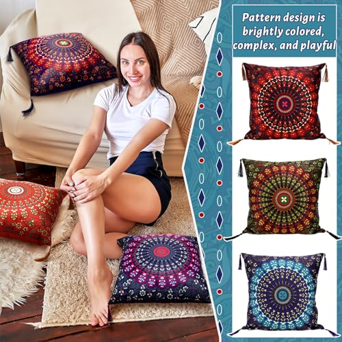 Mixweer 6 Pack Moroccan Mandala Pillow Covers 16 x 16 Inch Bohemian Decorative Cushion Covers with Tassels, Colorful Ethnic Throw Pillow Cases for Sofa Bed Couch Living Home Decor Diwali Festival
