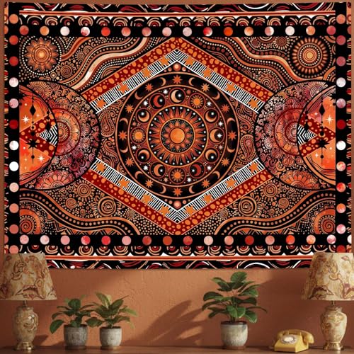 Rexful Orange Sun and Moon Tapestry Indie Hippie Bohemian Mandala Celestial Wall Hanging Aesthetic Tapestry for Bedroom Living Room Dorm (Red 1, 60''×44'') - color: Red 1, size: 60''×44''