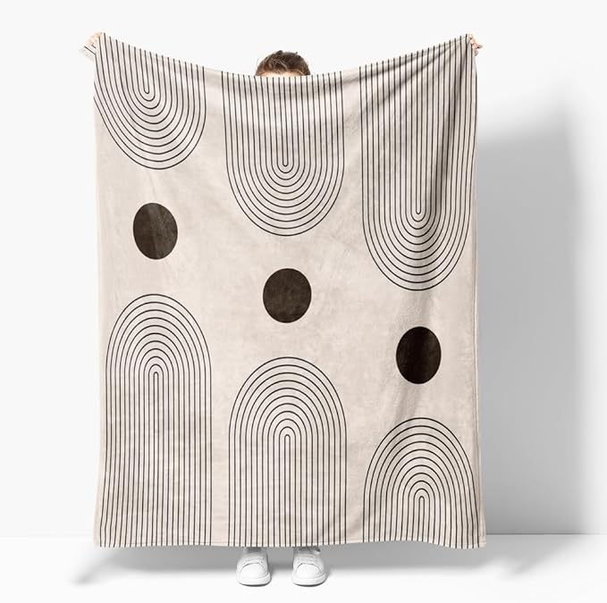 Modern Abstract Blankets Black Beige Boho Throw Blanket Boho Blanket Double Sided Flannel Throw Blanket,Suitable for Adults Children on The Sofa,Car,Bed Nap Warm Comfortable Blanket 70"X80"