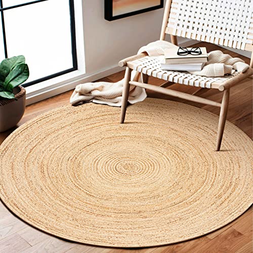 Hausattire Hand Woven Jute Braided Rug, 5’ Round – Natural, Reversible Boho Entry Area Rugs for Kitchen, Living Room I Farmhouse Decorative Floor Rug, 5 Feet Round - color: Natural, size: 5' (Round)