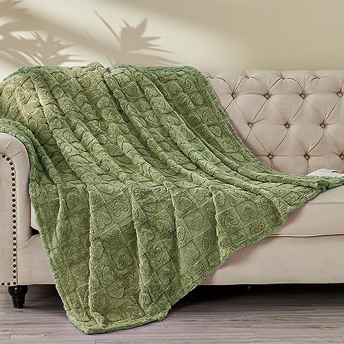 FY FIBER HOUSE Throw Blankets with Heart Checkered,Soft Warm Blankets for Lover Mom Father Gifts,Washable Lightweight Fuzzy Blanket for Couch Sofa Bed All Season(Sage Green,90"x108") - color: Sage, size: King(90"x108")