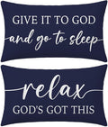 Christian Pillow Covers 12x20 for Bed Set of 2 – Navy Blue Faith Lumbar Cushion Case – Give It to God and Go to Sleep/Relax God’s Got This – Inspirational Gift for Him