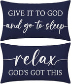 Christian Pillow Covers 12x20 for Bed Set of 2 – Navy Blue Faith Lumbar Cushion Case – Give It to God and Go to Sleep/Relax God’s Got This – Inspirational Gift for Him