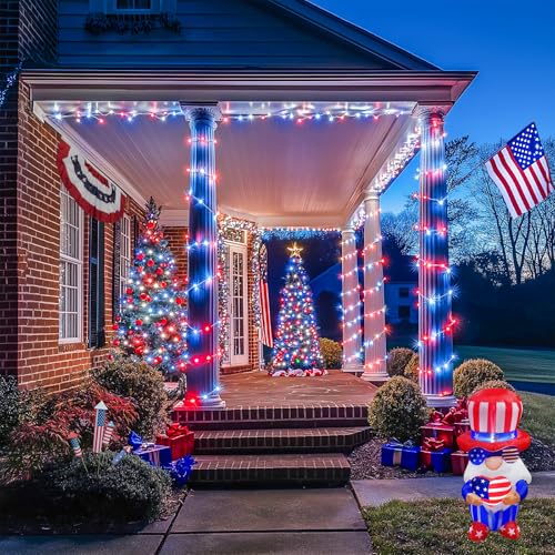 JMEXSUSS 200 LED 4th of July Fairy Lights, Red White and Blue Lights Indoor with Wheel, 8 Modes Remote Control Twinkle Patriotic Lights in for Independence Day American Flag Holiday - color: Red White Blue, size: 66FT 200LED