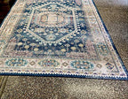 Blue Beige Vintage Faded Distressed Print Style Area Rug/ Carpet