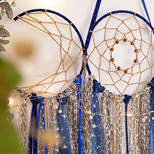 ANROYE Blue Triple Moon Goddess Macrame Wall Hanging, Boho Wiccan Crescent Dream Catcher, Bohemian Dreamcatcher Art for Women, Hippie Woven Pagan Tapestry Decor for Bedroom Decoration - color: Nebula Blue