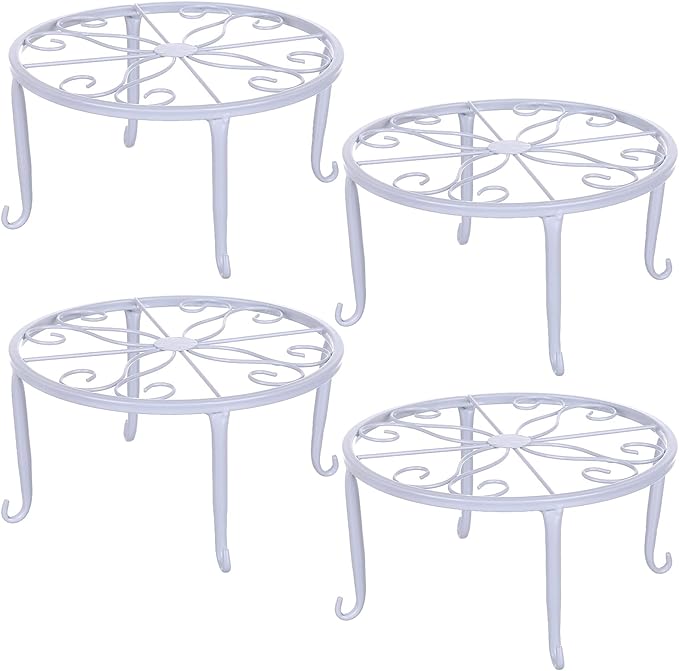 Tosnail 4-Pack 9" Metal Plant Stands for Indoor and Outdoor, Planters, Flower Pots Holder, Beverage Dispenser, Pumpkin Stand for Floor and Tabletop Decoration - White