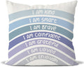 QIYUHOY Boho Rainbow Classroom Throw Pillow Covers, Book Center Calming Corner Playroom Decor Pillow Case, Blue Pillow Cover, I Am Kind Smart Brave Confidence 20x20 Inch Pillowcase(Blue)
