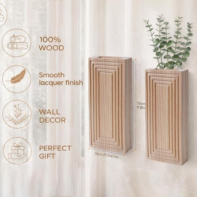 Wooden Wall Planter Vase Set of 2,2 Pack Hanging Planter for Indoor Fake Plants Modern Boho Farmhouse Wall Art Decor for Home Indoor Kitchen Modern Farmhouse Bathroom Living Room Dining Room