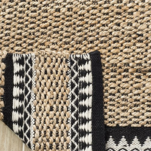 SAFAVIEH Natural Fiber Collection Area Rug - 3' Square, Natural & Black, Handmade Farmhouse Boho Coastal Rustic Jute, Ideal for High Traffic Areas in Living Room, Bedroom (NF874B) - color: Natural/Black, size: 3' x 3' (Square)