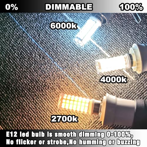 E12 Dimmable 6 Watt LED Light Bulb AC120V 600lm Warm White 2700K 60 Watt Halogen Equivalent T6 C7 Candelabra E12 Small Base for Ceiling Fan Chandelier Pendant Wall Sconces Salt Lamp, 4 Pack - color: 2700k Warm White, size: 6 Watt-Dimmable-4 Pack