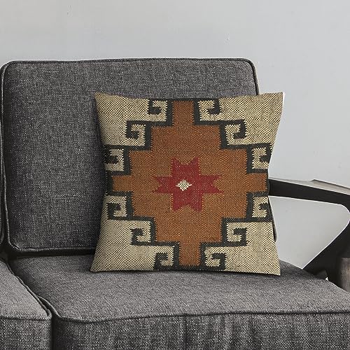 Bohemian Jute Kilim Throw Pillow Cover Handwoven Wool Cushion Tribal Multicolor Vintage Sofa Bed Chair Decor Handmade in India - color: Multi 05