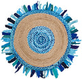 SAFAVIEH Cape Cod Collection 3' Round Turquoise / Natural CAP701K Handmade Boho Fringe Jute & Cotton Area Rug - color: Turquoise/Natural, size: 3' (Round)